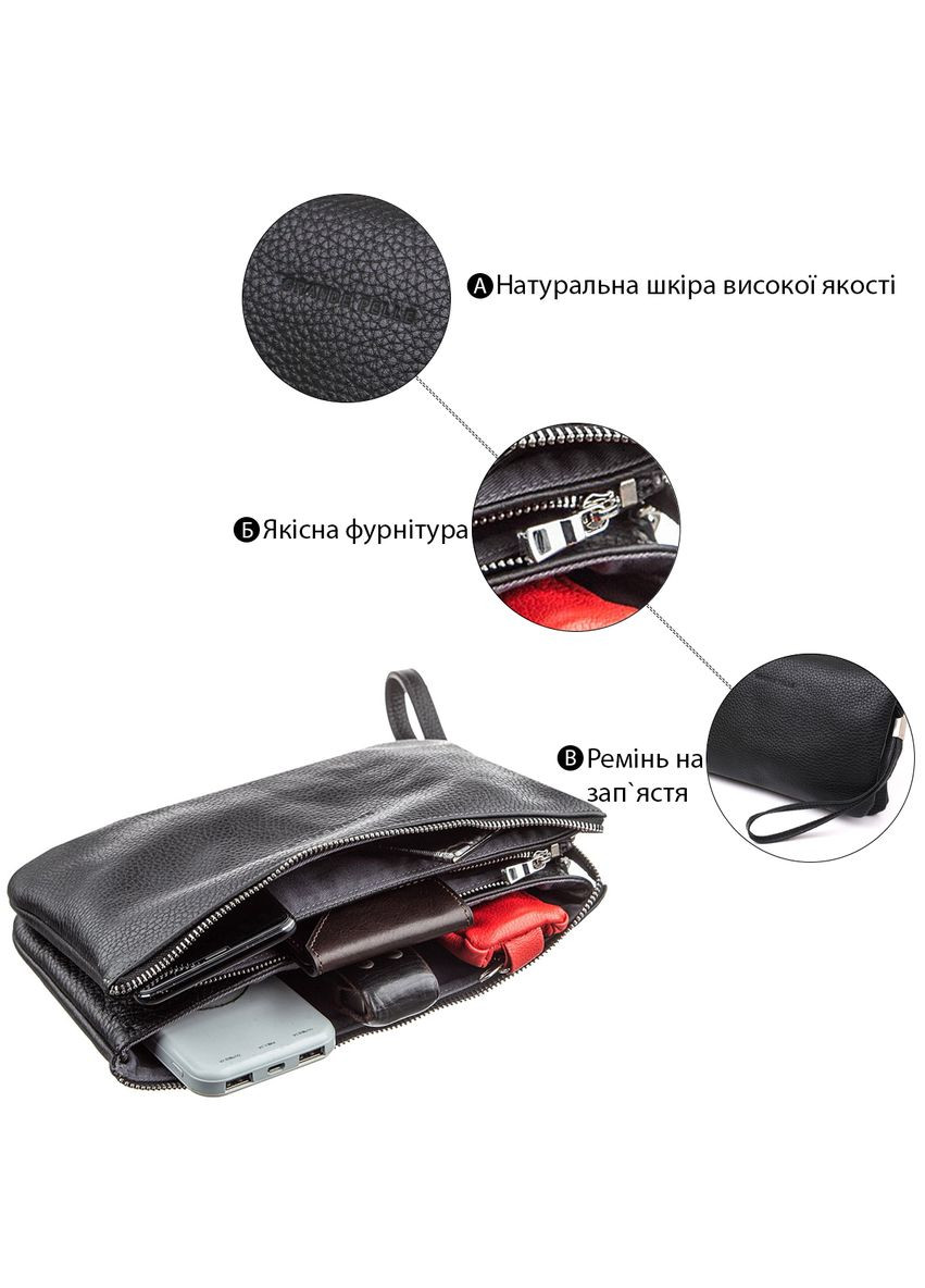 Чоловіча барсетка для документів з 3 відділеннями та ремінцем чорна флотар (sku_11147) No Brand (329901860)