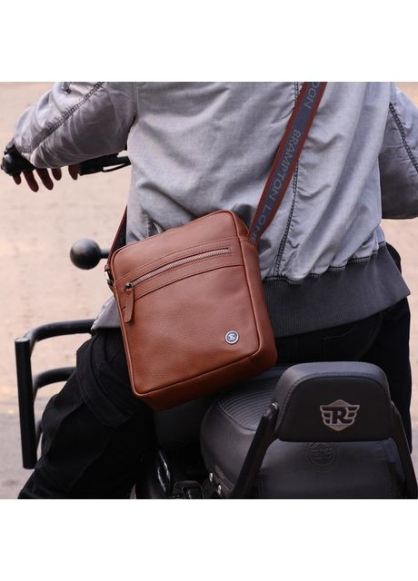 Сумка планшет через плечо мужская из натуральной кожи для телефона и для документов маленькая Рыжий 38112 Brampton London (361660313)