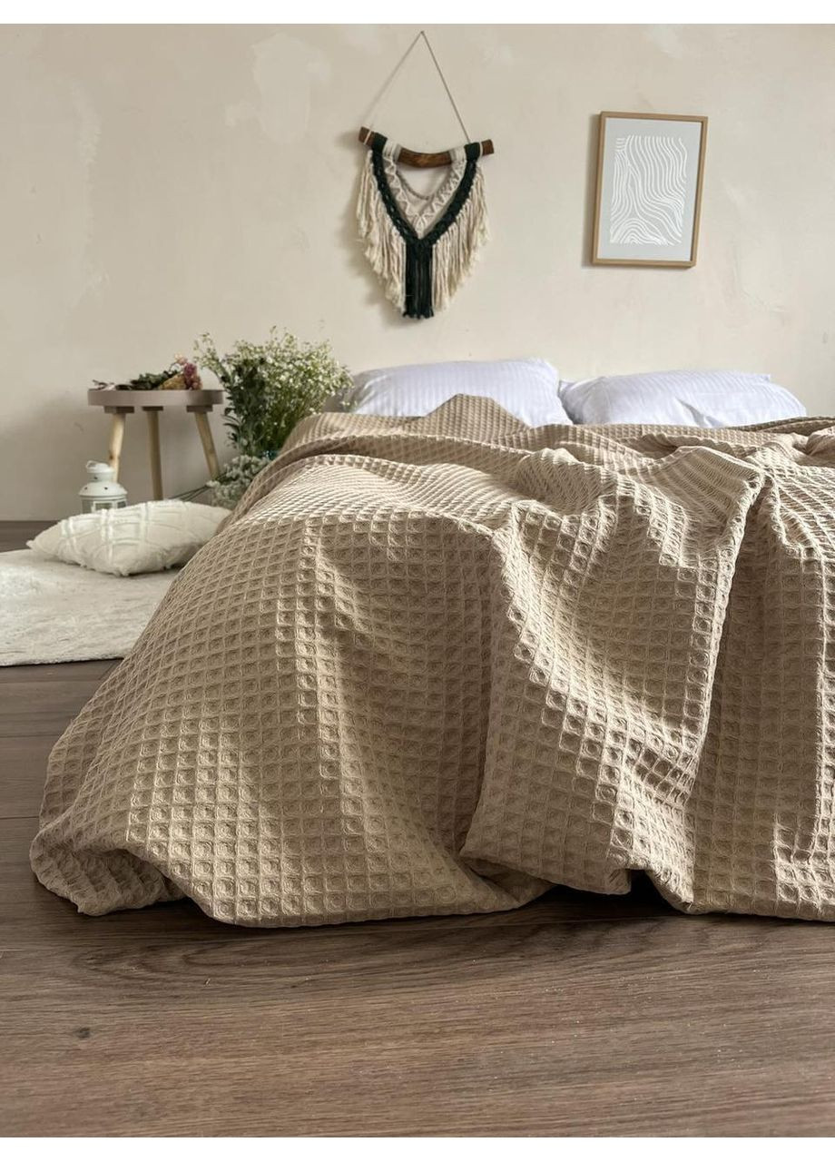 Покрывало Greece вафельное хлопковое цвет капучино 200х230 см ZEINTEX (315347298)