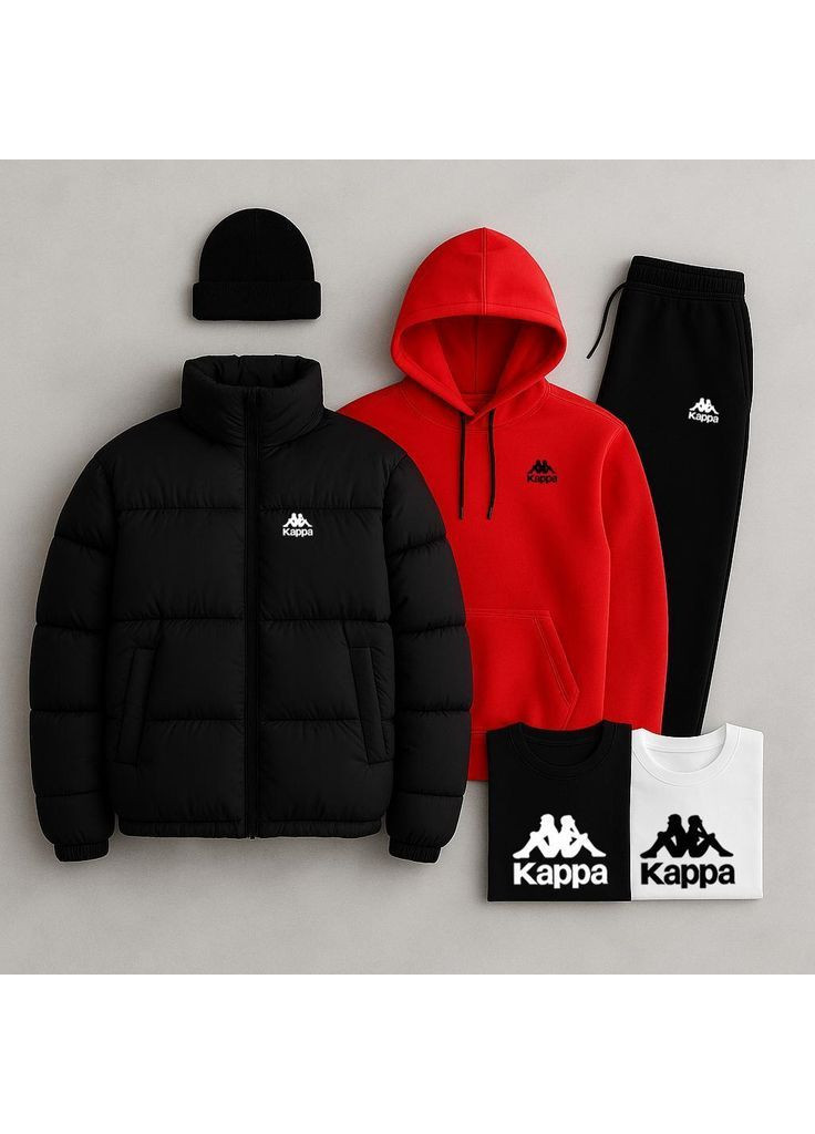 Комплект 5в1 ФЛИС (шапка+худые+штаны+футболка ЧЕРНАЯ+пуховик) No Brand (369112434)