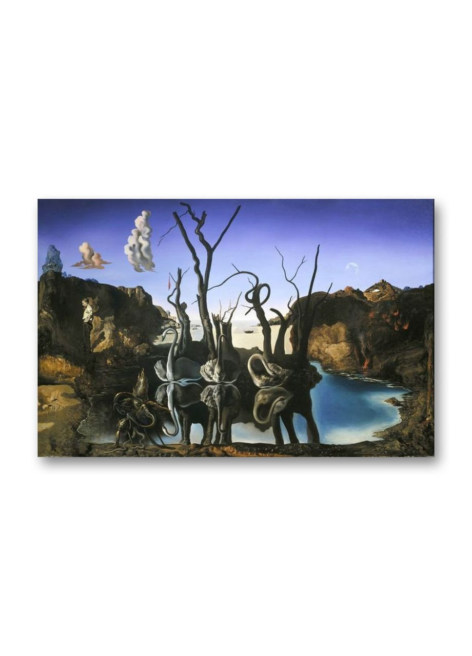 Друк на полотні Лебеді, що відображаються в слонах Сальвадор Далі 40x60 No Brand (346495303)