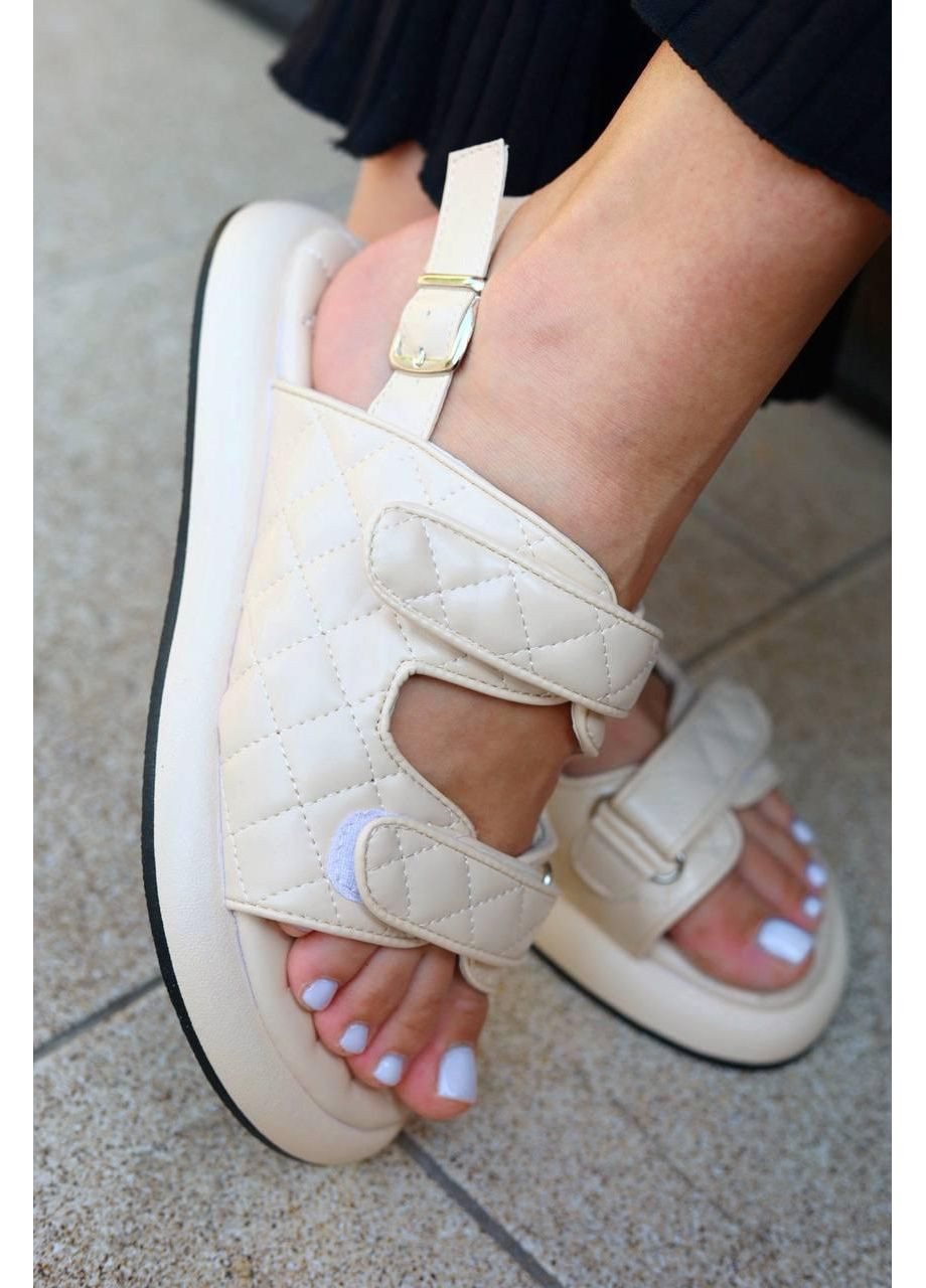 Бежевые босоножки женские бежевого цвета No Brand на липучке