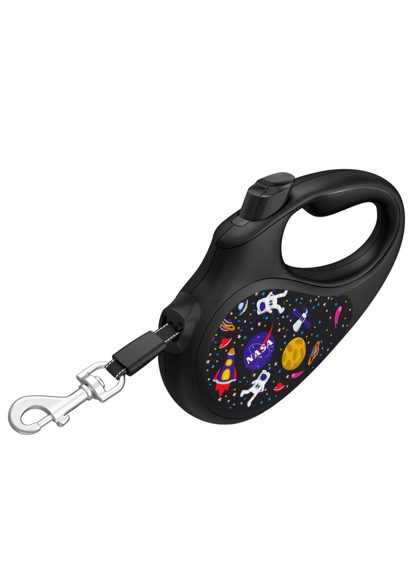 Повідець-рулетка для собак R-leash "NASA" L до 50 кг 5 м світловідбивна стрічка Чорний WAUDOG (279564509)