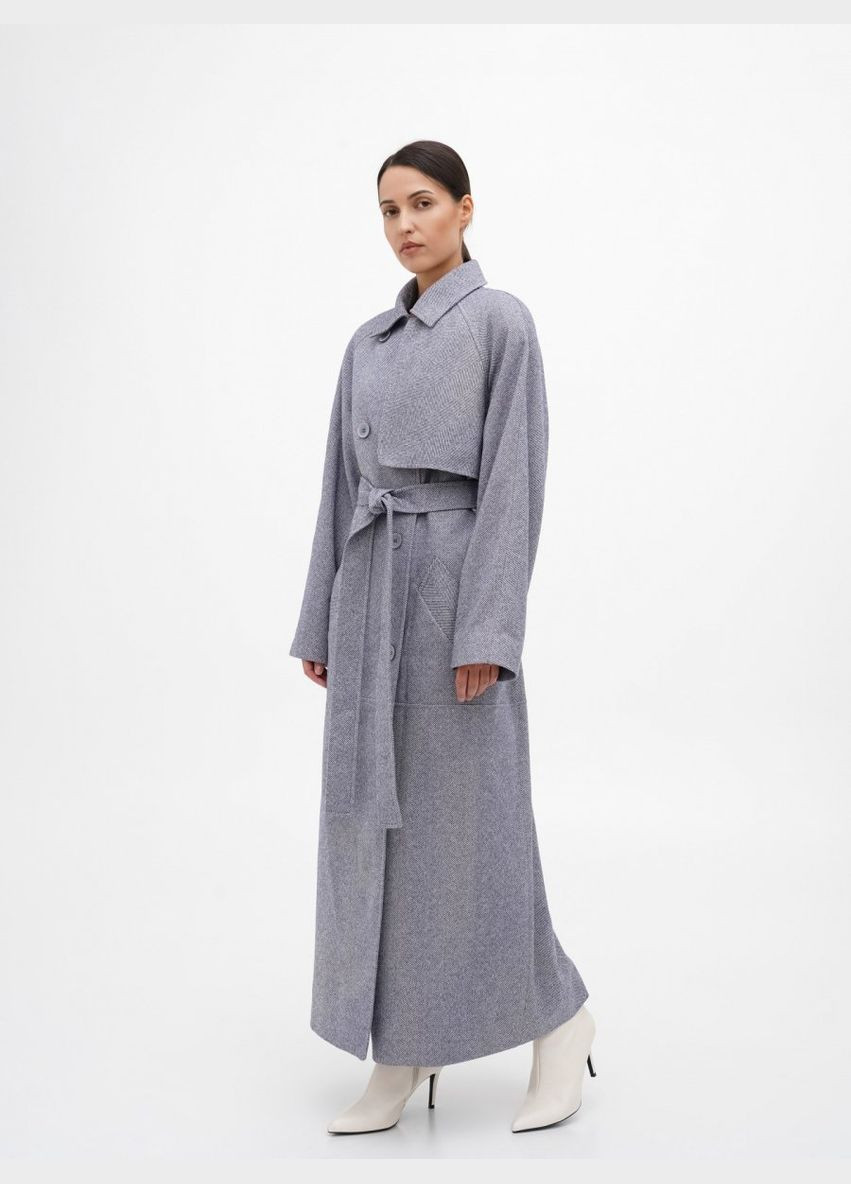 Синє демісезонне Синє пальто максі з відлітною кокеткою a LOT