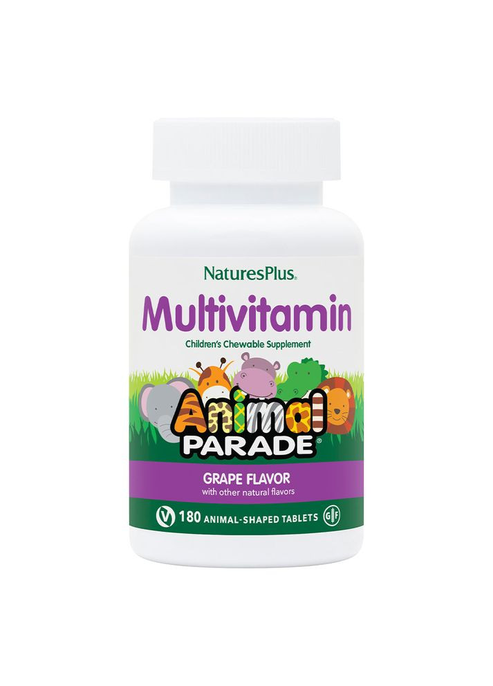 Вітаміни та мінерали Animal Parade Children's Multivitamin, 180 жувальних таблеток - Виноград Natures Plus (322292166)