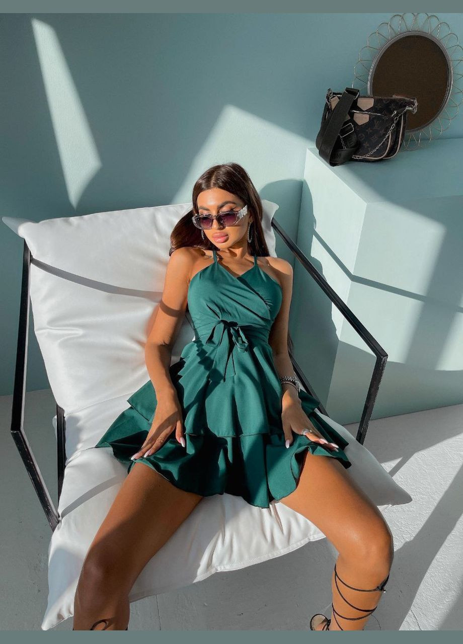 Зеленое повседневный платье женское с открытой спиной Гермес однотонное