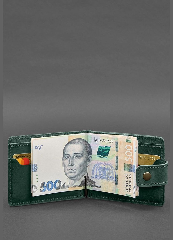 Шкіряне портмоне 13.1 затискач з хлястиком Зелений Crazy Horse (A-028264) BlankNote (328444666)