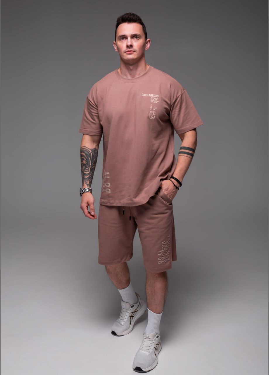 Чоловічий oversize костюм футболка та шорти кововий "Must Believe" No Brand (342394519)