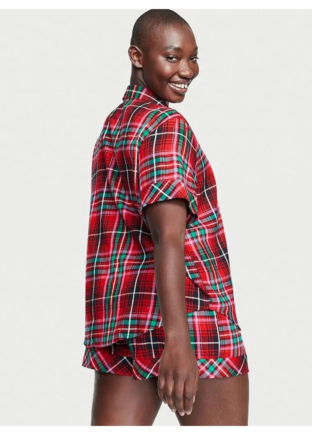 Комбинированная всесезон пижама с шортами flannel short pajama set Victoria's Secret