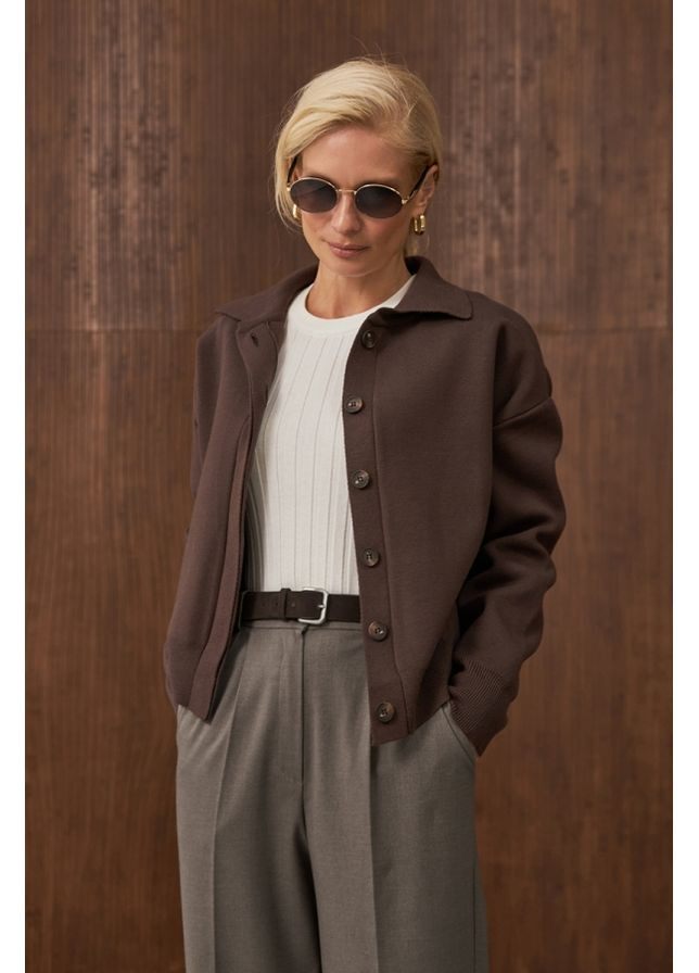 Коричневый женский жакет с модалом и шелком на скрытых пуговицах (2889) Triko Bakh - демисезонный