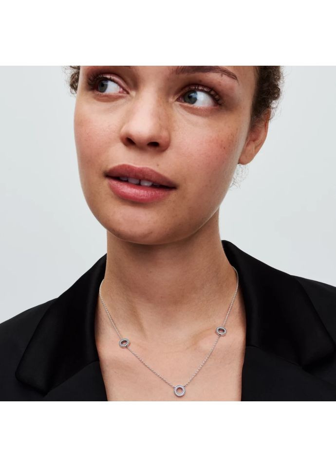 Срібне намисто Пандора "Сяючі кола з паве" 393162C01 Kabluchka (355462759)