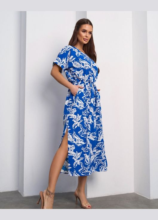 Синя повсякденний сукні а-силует ISSA PLUS з квітковим принтом