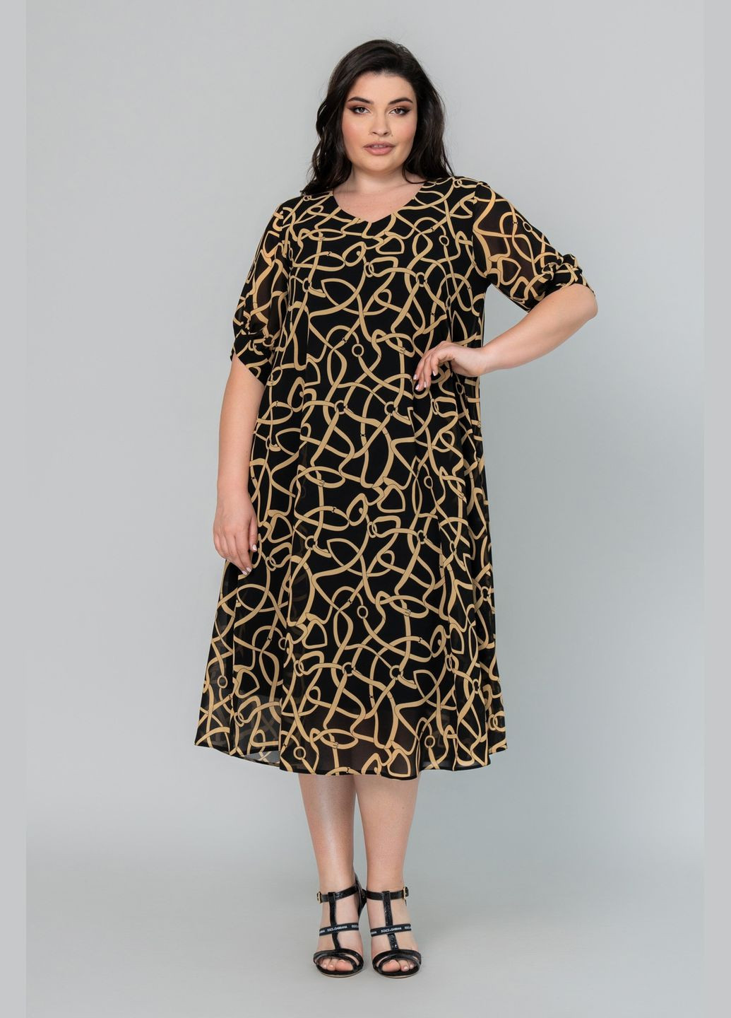 Коричневое повседневный платье свободного силуэта расклешенное вниз одношовный втачный рукав all posa (ap101958p) A'll Posa