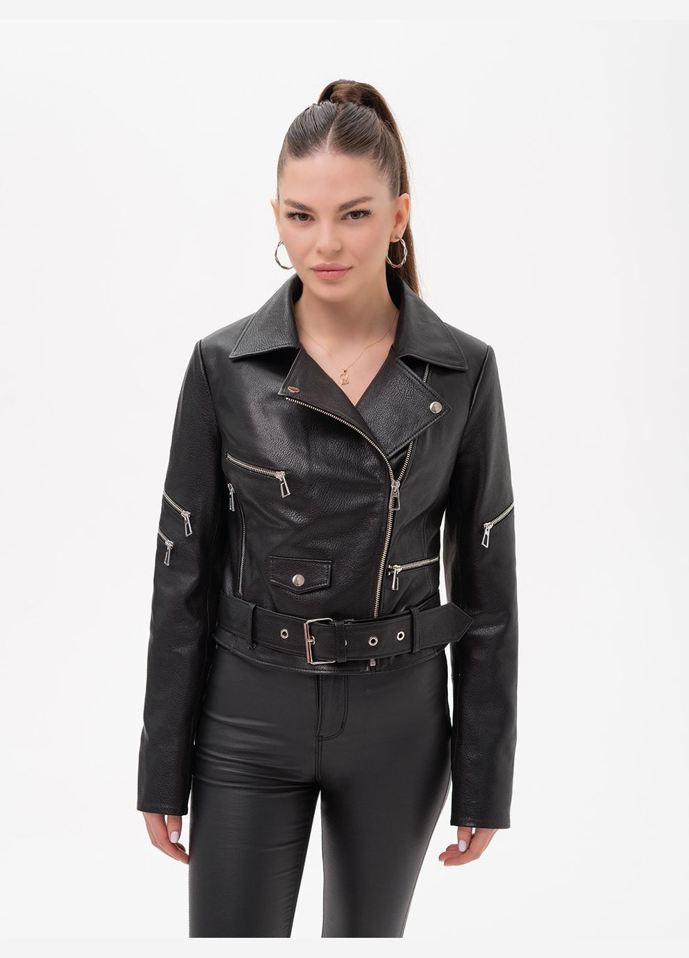 Чорна демісезонна жіноча шкіряна куртка весна Fabio Monti