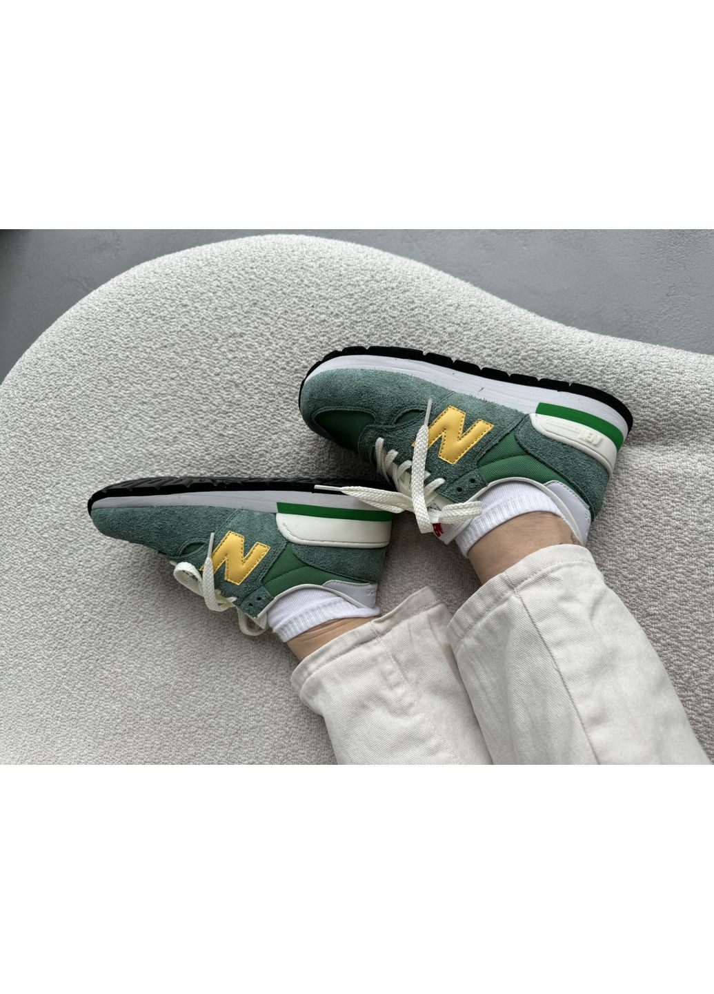 КРОССОВКИ ЖЕНСКИЕ NEW BALANCE 574 GREEN / YELLOW НЬЮ БЕЛАНС 574 No Brand серые демисезоны (367176005)