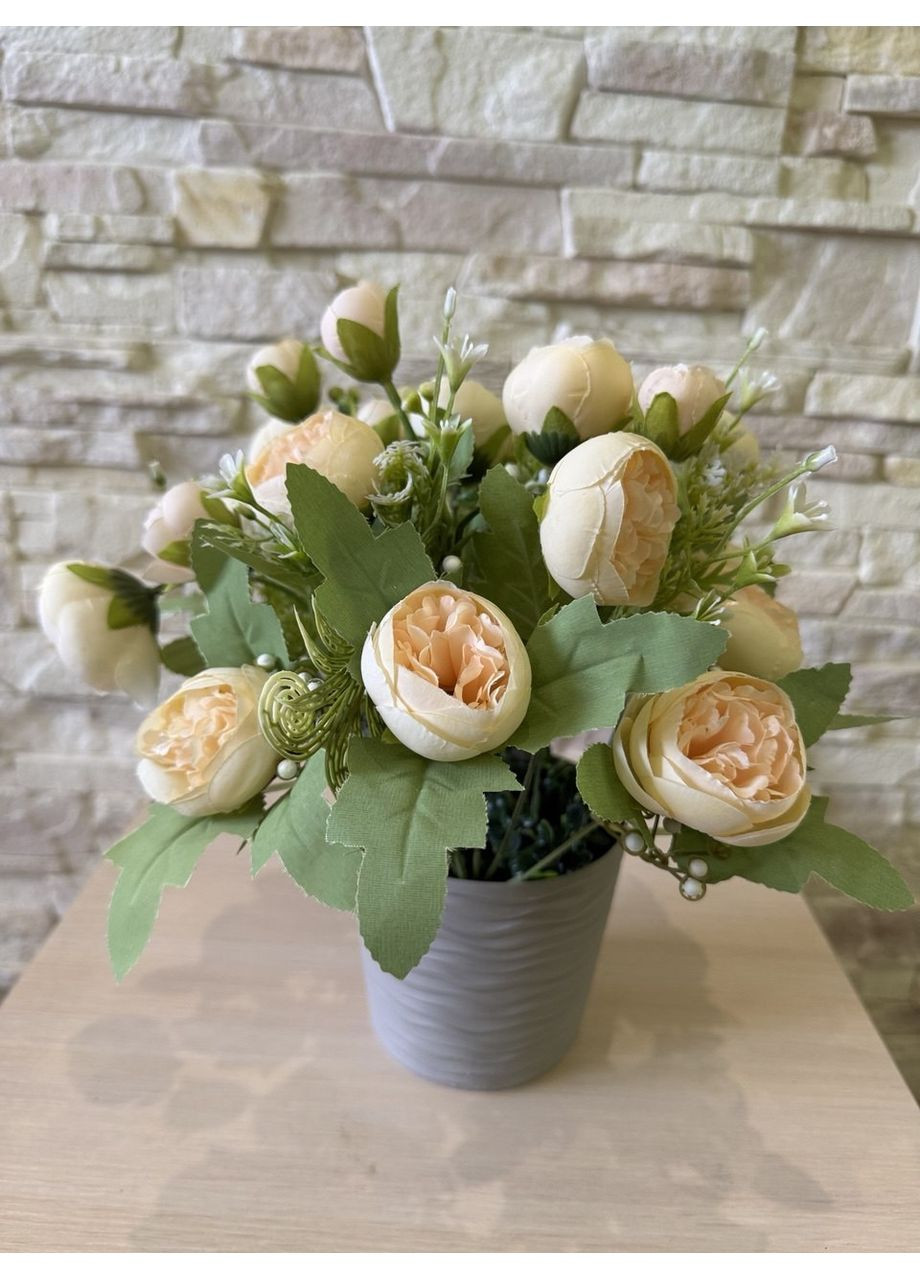 Букет роза молочная пионовидная в горшке 30 см. Пластмакс (372838049)