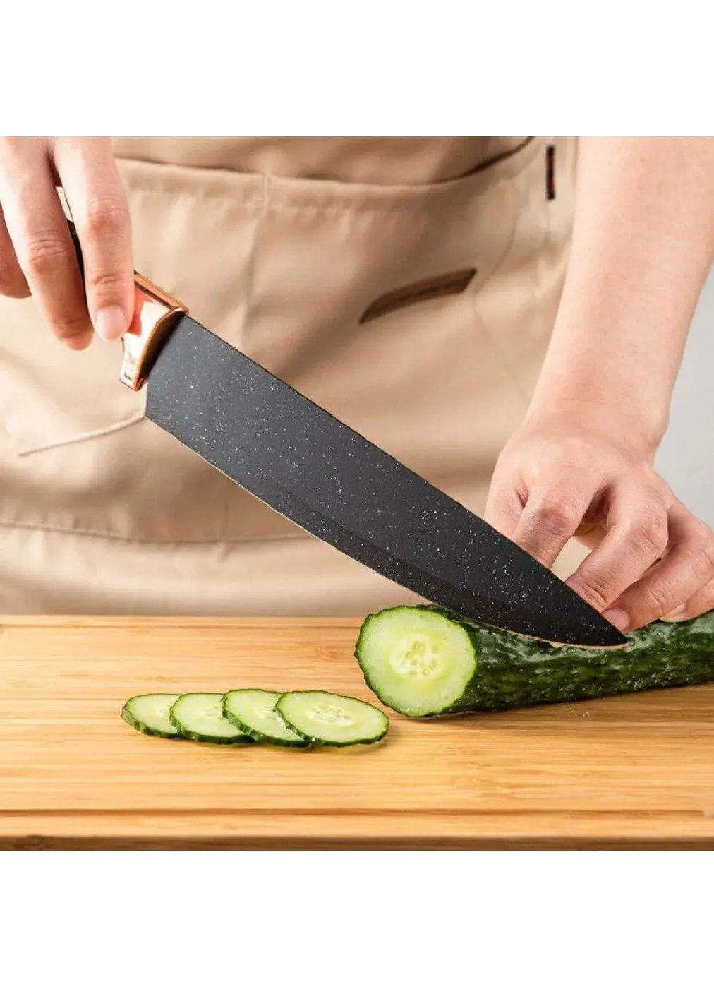 Настольный набор кухонных принадлежностей ножей с подставкой разделочной доской 19 предметов (480875-Prob) Черный Unbranded (346389810)