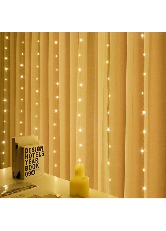 СВІТЛОДІОДНА ГІРЛЯНДА ШТОРА 3*3 М З ГАЧКАМИ 8 РЕЖИМІВ РОБОТИ КОЛІР БIЛИЙ No Brand 3х3 Жел (370780064)