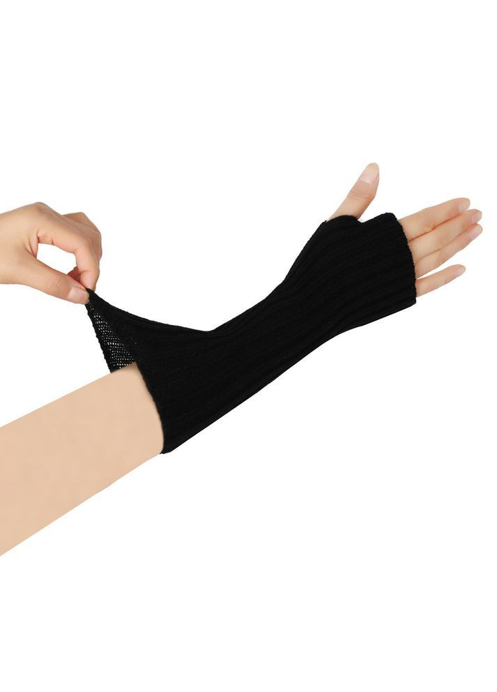 Женские митенки черные акриловые демисезонные без пальцев универсального размера No Brand (364506662)