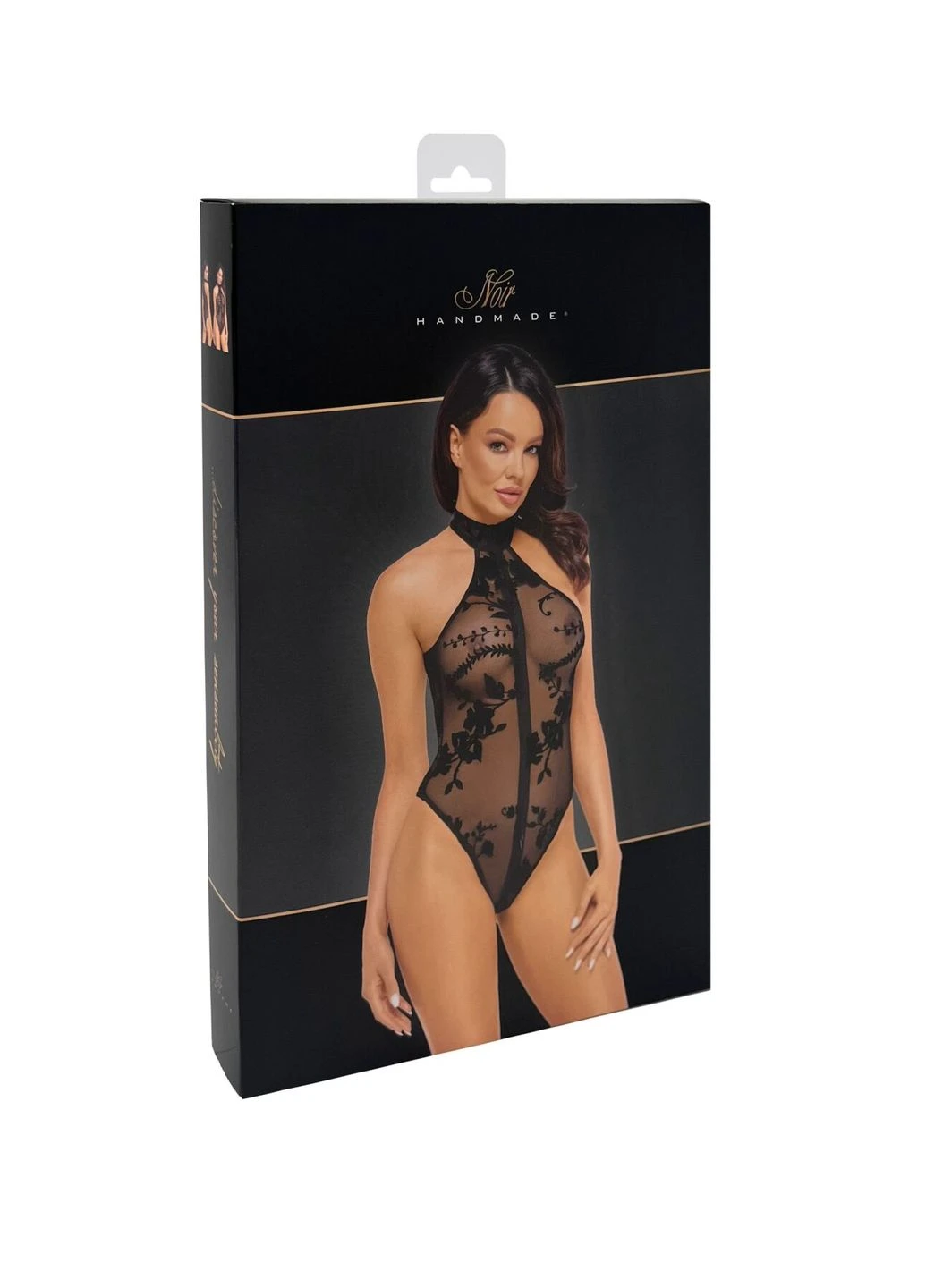 Боді F314 Ego flocked mesh halter bodysuit Noir Handmade (297394031)