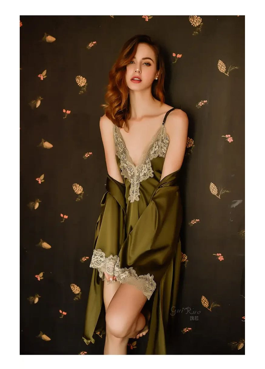 Атласний халат. Жіночий довгий халат з поясом сексуальний China (360864143)