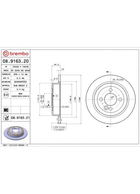 Диск гальмівний ЗАДН MINI MINI 06- 08.9163.21-ua Brembo (367040637)