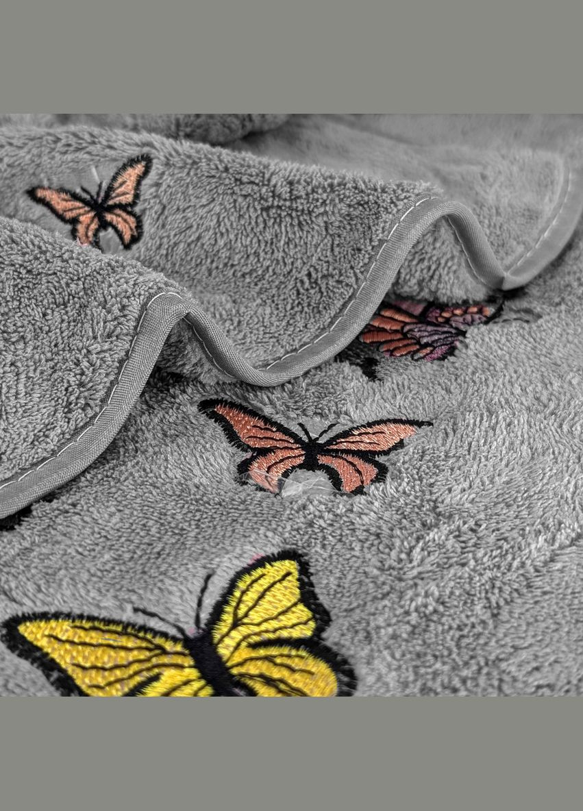 Набор полотенец микрофибра Бабочки 35x75 см + 70x140 см (60154) LoveYouHome сірий