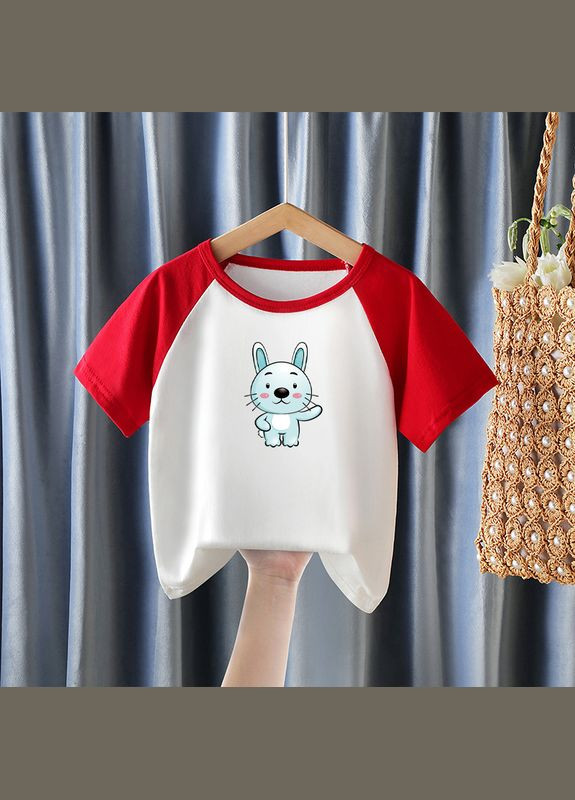 Червона демісезонна футболка дитяча двоколірна із зайцем ( 90см ) (12143) Qoopixie