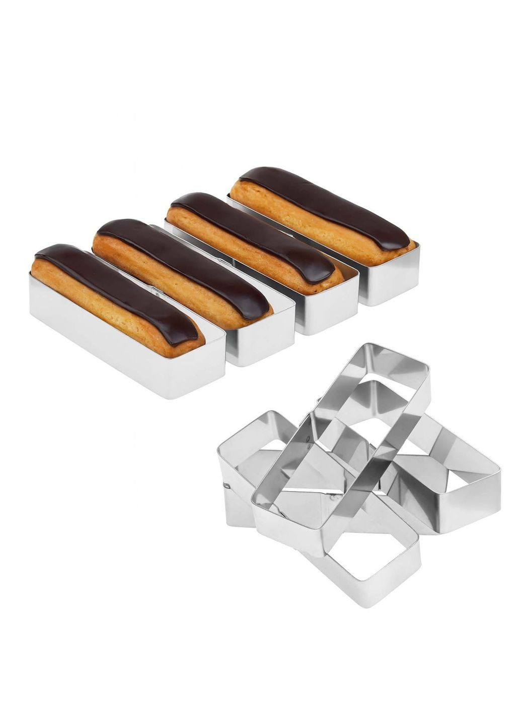 Металлические прямоугольные формочки порционные для эклеров пирожных и тарталеток 12х4х2.5 см (набор из 4 шт.) Master Class (371784430)