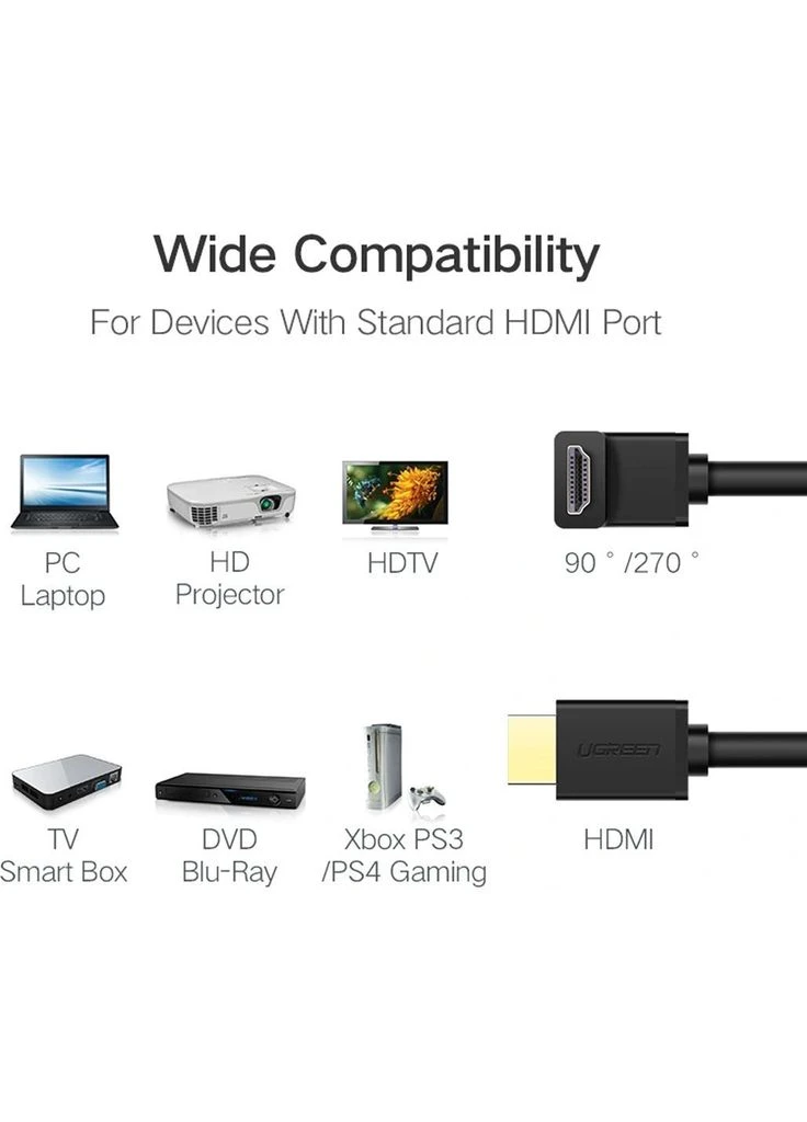 Кабель HD103 HDMI to HDMI 90-Degree Right-Angle V2.0 1m Black (10172) [63384] Ugreen (399919203)