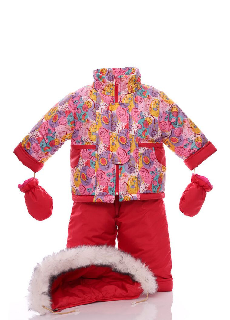 Червоний зимній комбінезон на синтепоні для дівчинки галактика нуль підстібка білий з чорним хутро червоне 86 см (51508) BABYKROHA