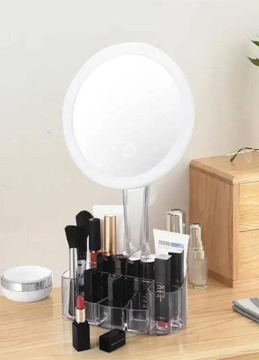 Дзеркало косметичне настільне з LED підсвічуванням Cosmetic Mirror з органайзером для косметики 150 мм Good Idea xh-086 (289352314)