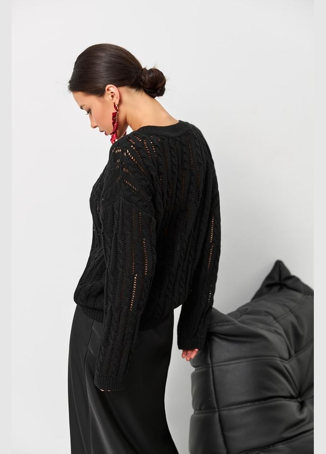 Черный демисезонный джемпер с косами свободного кроя (2721) Triko Bakh