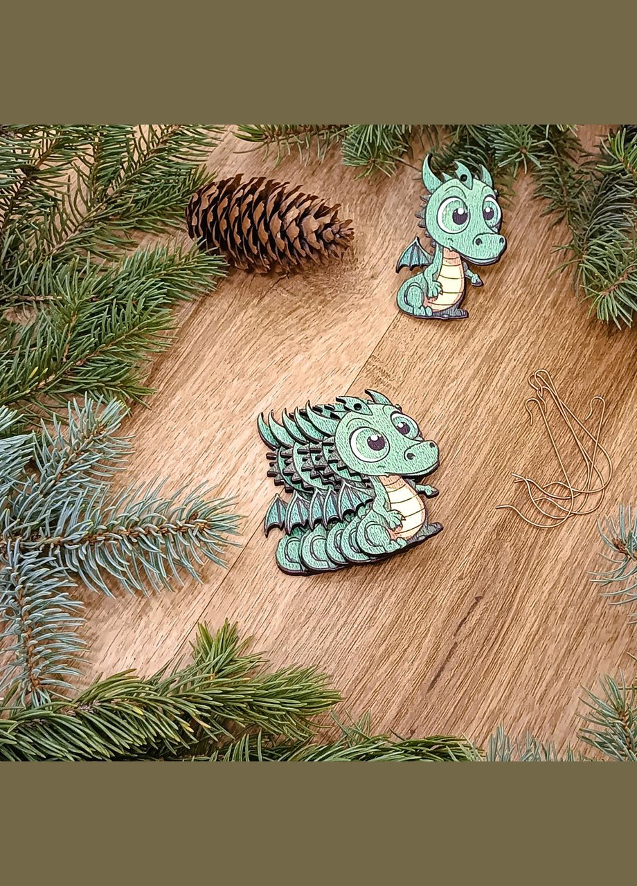 Дерев'яна екоіграшка з гачками на ялинку Діно (DN-733) Luxyart (308359719)