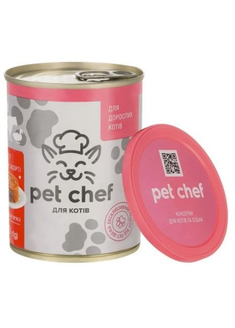 Вологий корм для дорослих кішок м'ясний паштет з яловичиною 360 г (4820255190419) Pet Chef (279569185)