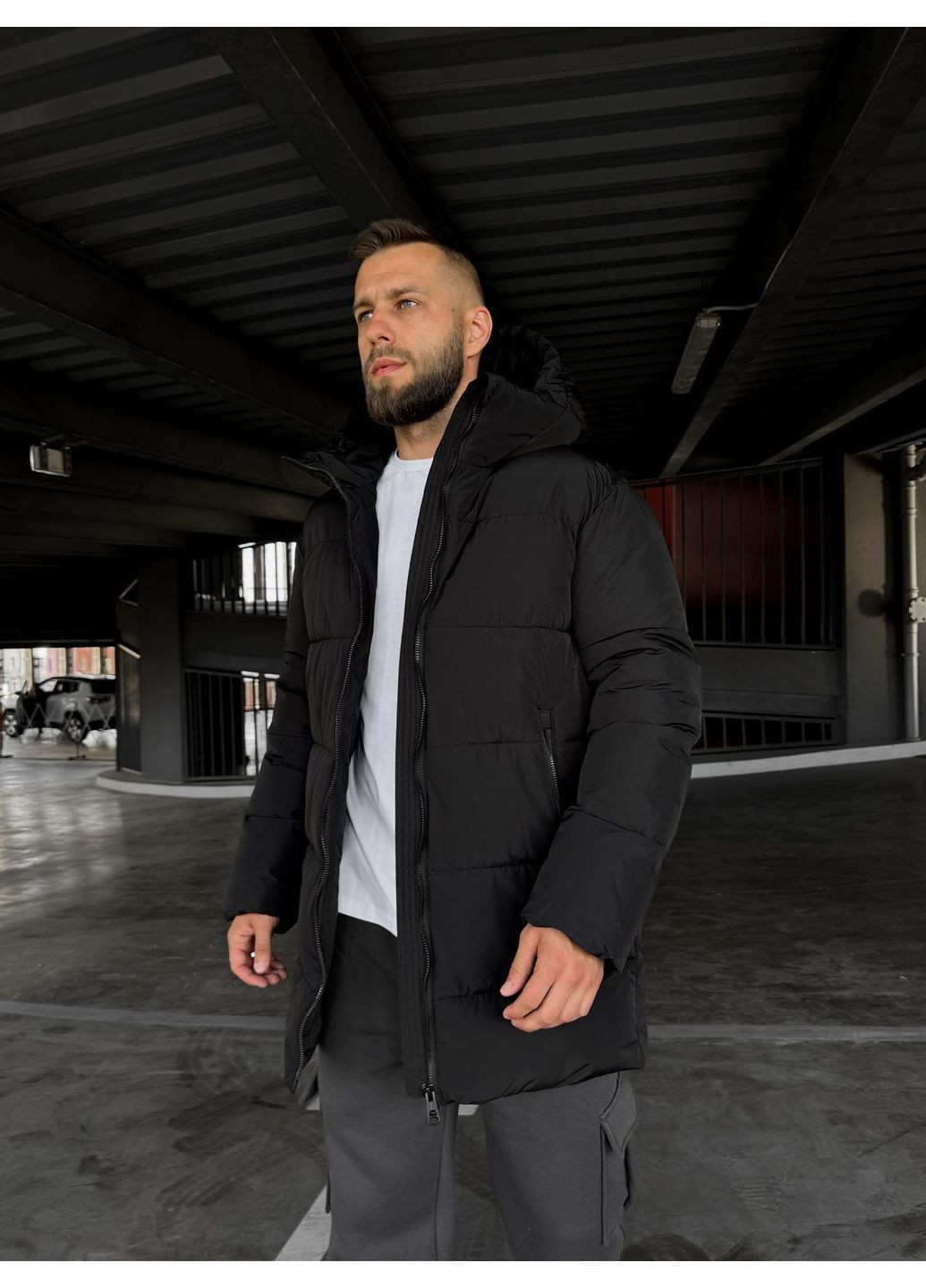 Черная зимняя зимняя куртка удлиненная на пухе No Brand