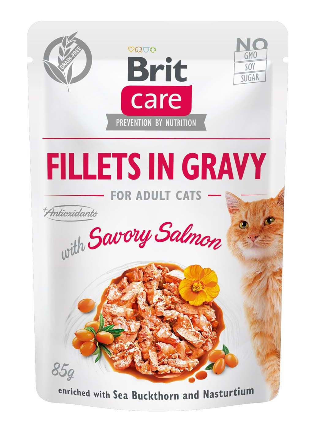 Консервований корм Cat Fillets In Gravy with Salmon Вологий корм з лососем для котів 85 г Brit Care (286472487)