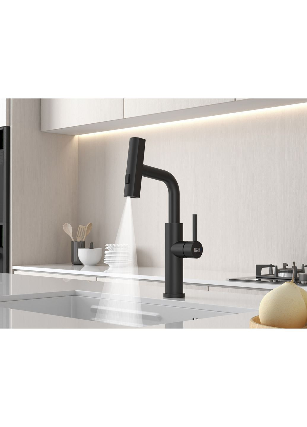 Змішувач на кухню водоспад з висувною лійкою чорний LB-35 Nett (336935092)