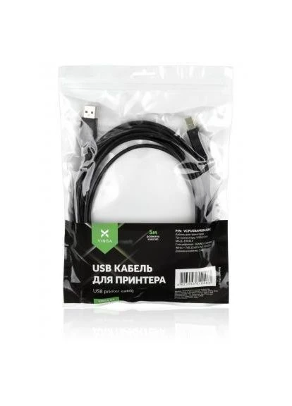 Кабель для принтера USB 2.0 AM/BM 5.0 m (VCPUSBAMBM5BK) Vinga (396308410)