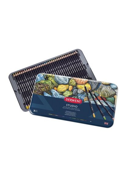 Набір кольорових олівців Studio 36 кольорів металевий пенал (32198) Derwent (342121228)