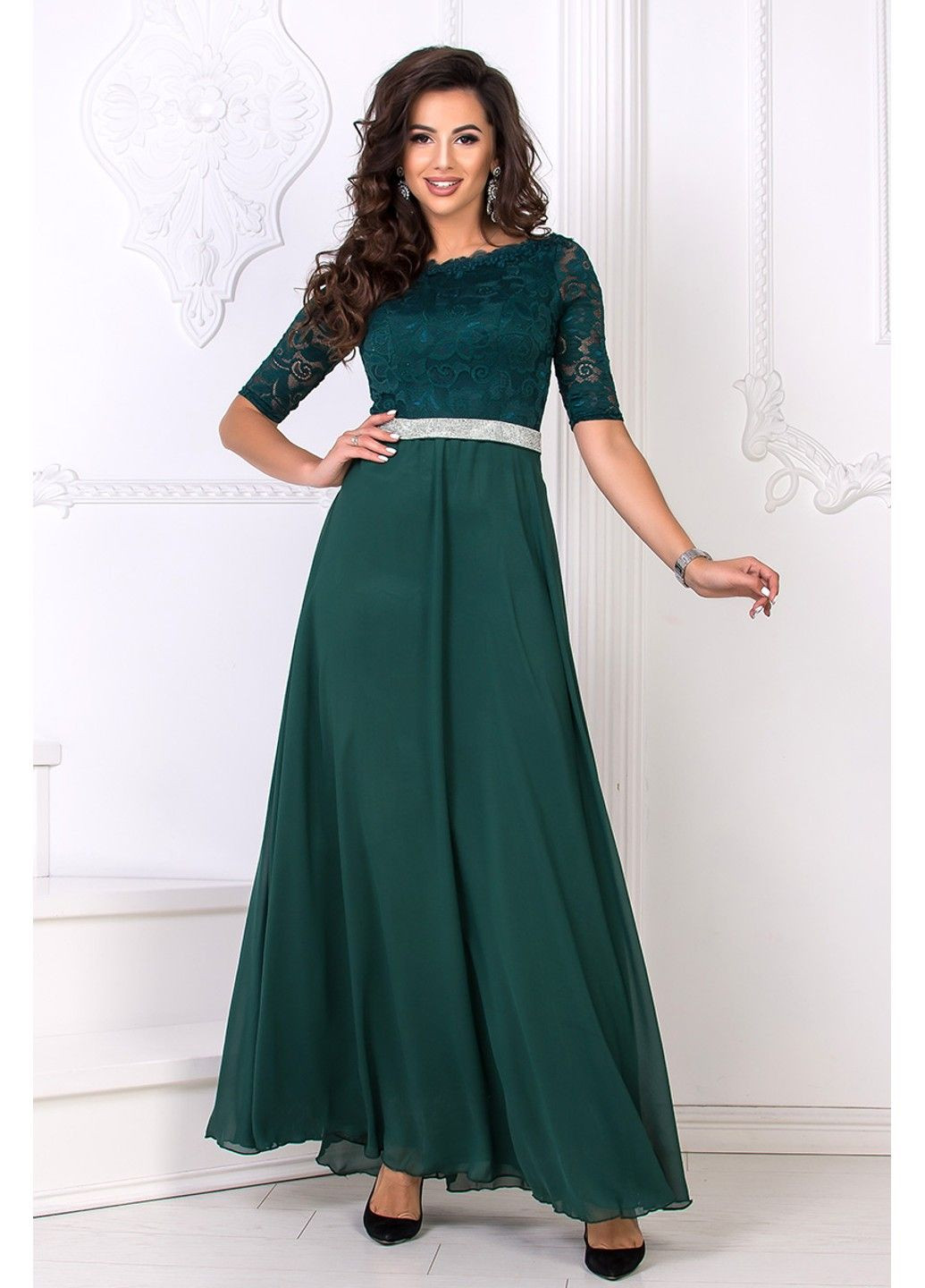 Зелена вечірня сукня гіпюр шифон 6011 зелена Tanita-Romario