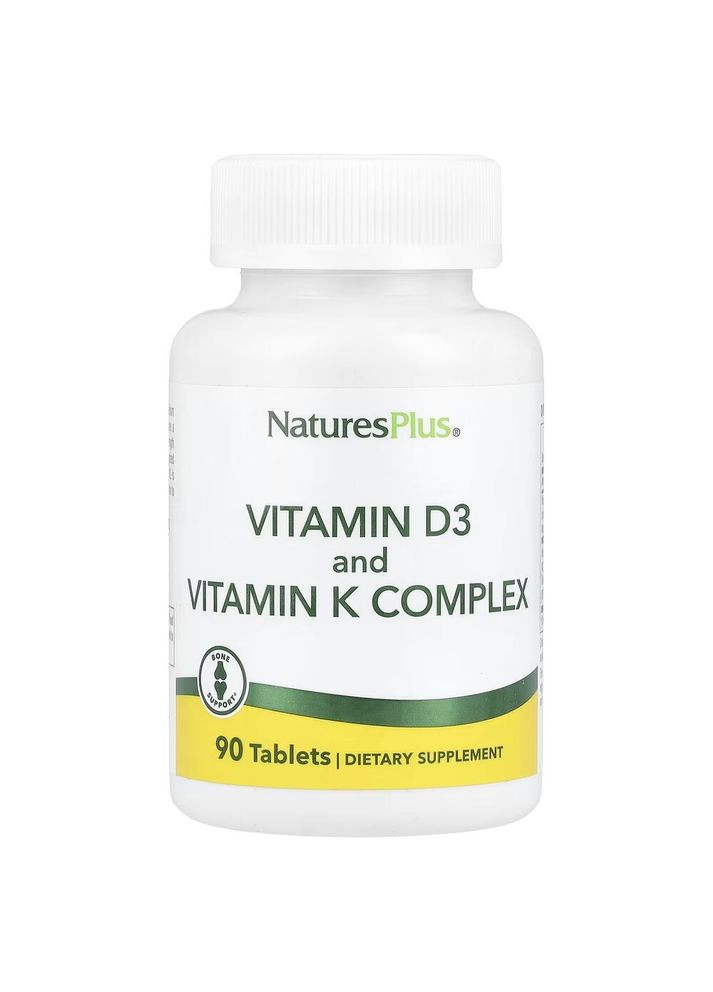 Витамин D3 и K2 Vit D3+ Vitamin K Complex, 90 таблеток для поддержки костей Natures Plus (349822886)
