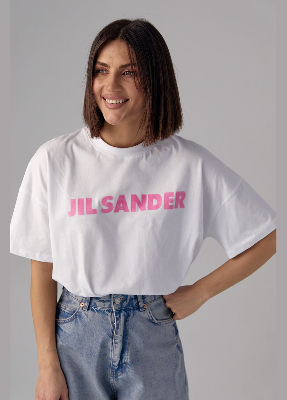 Біла літня жіноча футболка з написом jil sander 31032 з коротким рукавом Lurex