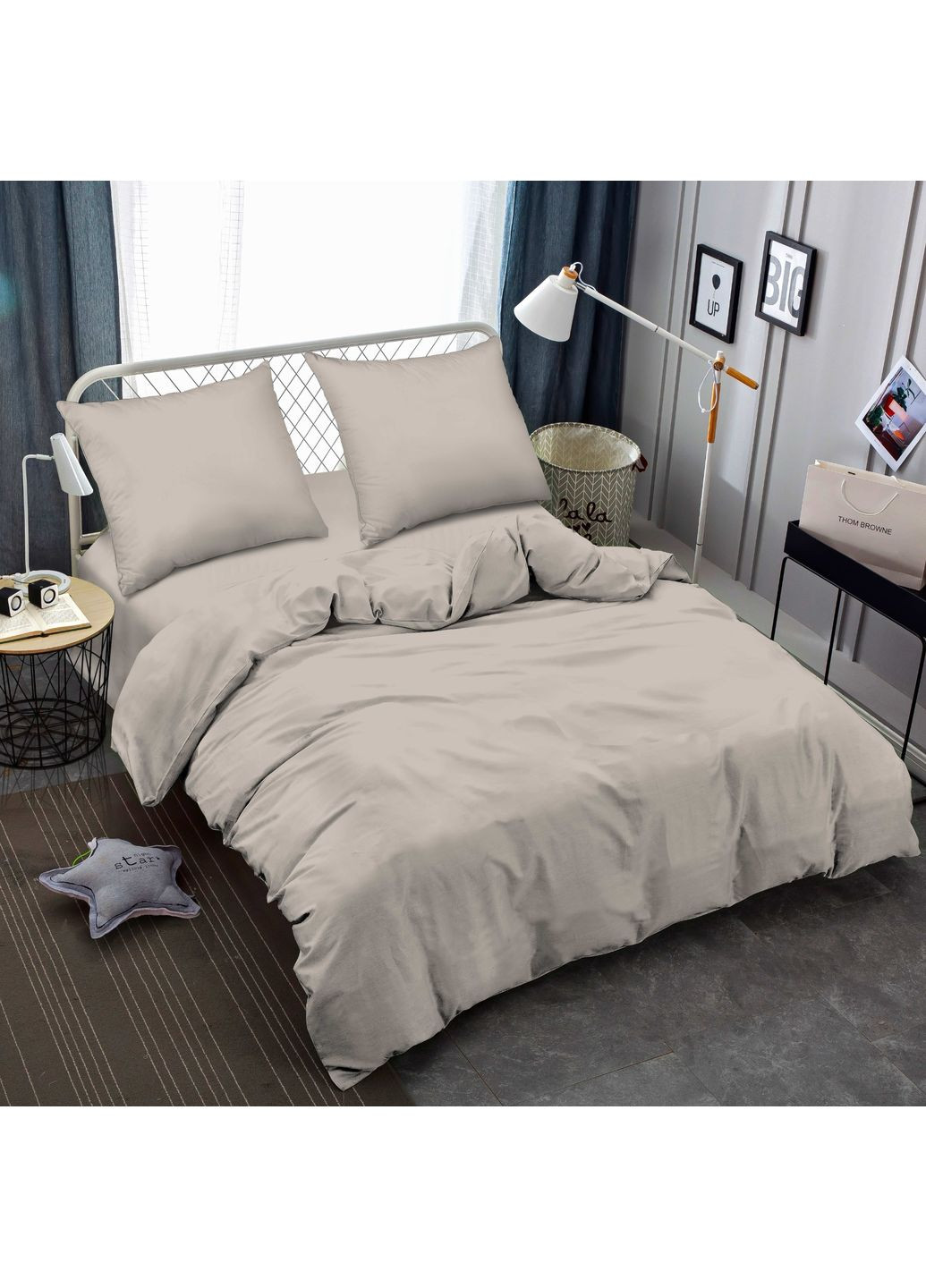 Комплект постільної білизни двоспальний євро сіро-коричневий Жатка 674503 Ananasko (372448738)