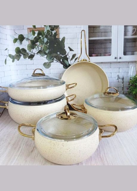 Набір посуду каструль преміум класу O.M.S. Collection 3024 9 предметів для індукційної плити Слонова кістка No Brand (317173189)