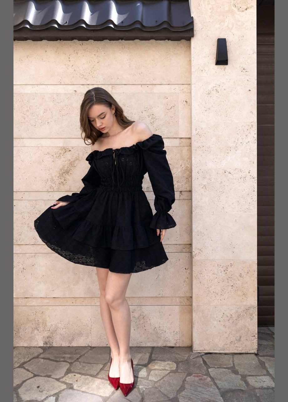 Черное повседневный, праздничный женское платье с воланами Avanti