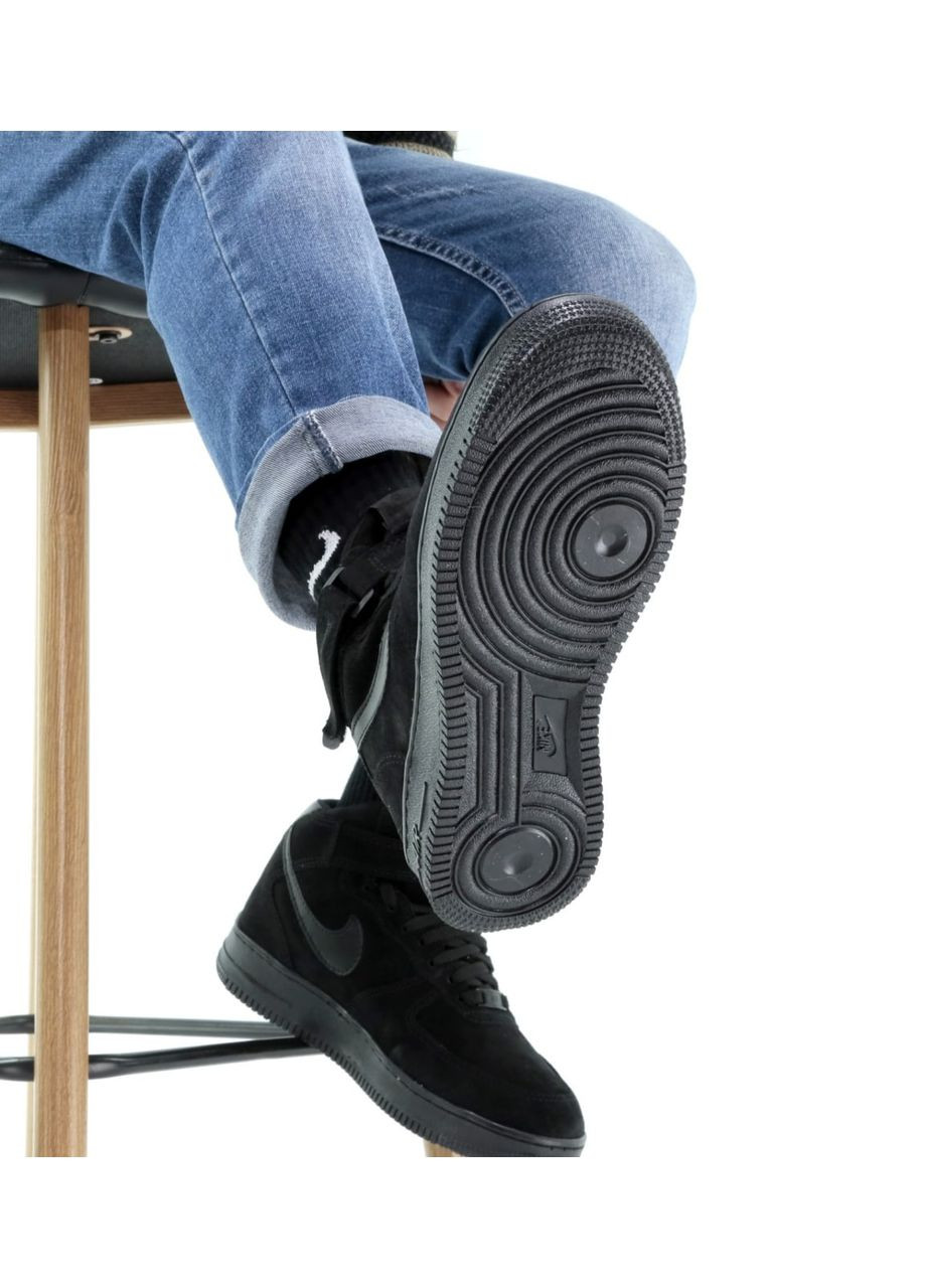 Черные зимние кроссовки зимние мужские nike air force 1 winter high black fur | найк аир форс 1 высокие черные с мехом No Brand