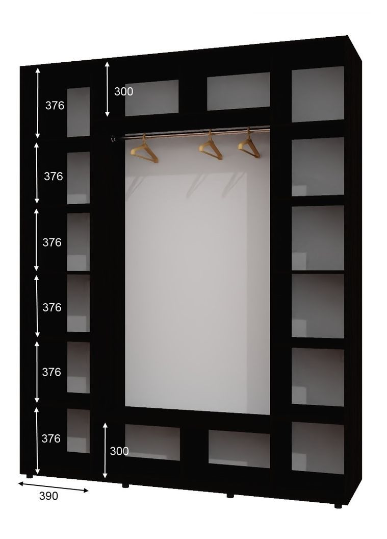 Шкаф-купе трехдверный 200*60*240 Антрацит 2 Зеркала с пескоструйным рисунком/Зеркало ШК-05 Алекса (360463918)