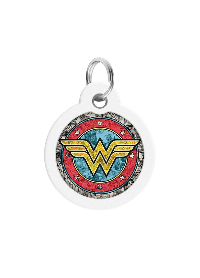 Адресник для собак и котов металлический Smart ID c QR паспортом, рисунок "Чудо-женщина 2", круг, Д 30 мм WAUDOG (330245226)