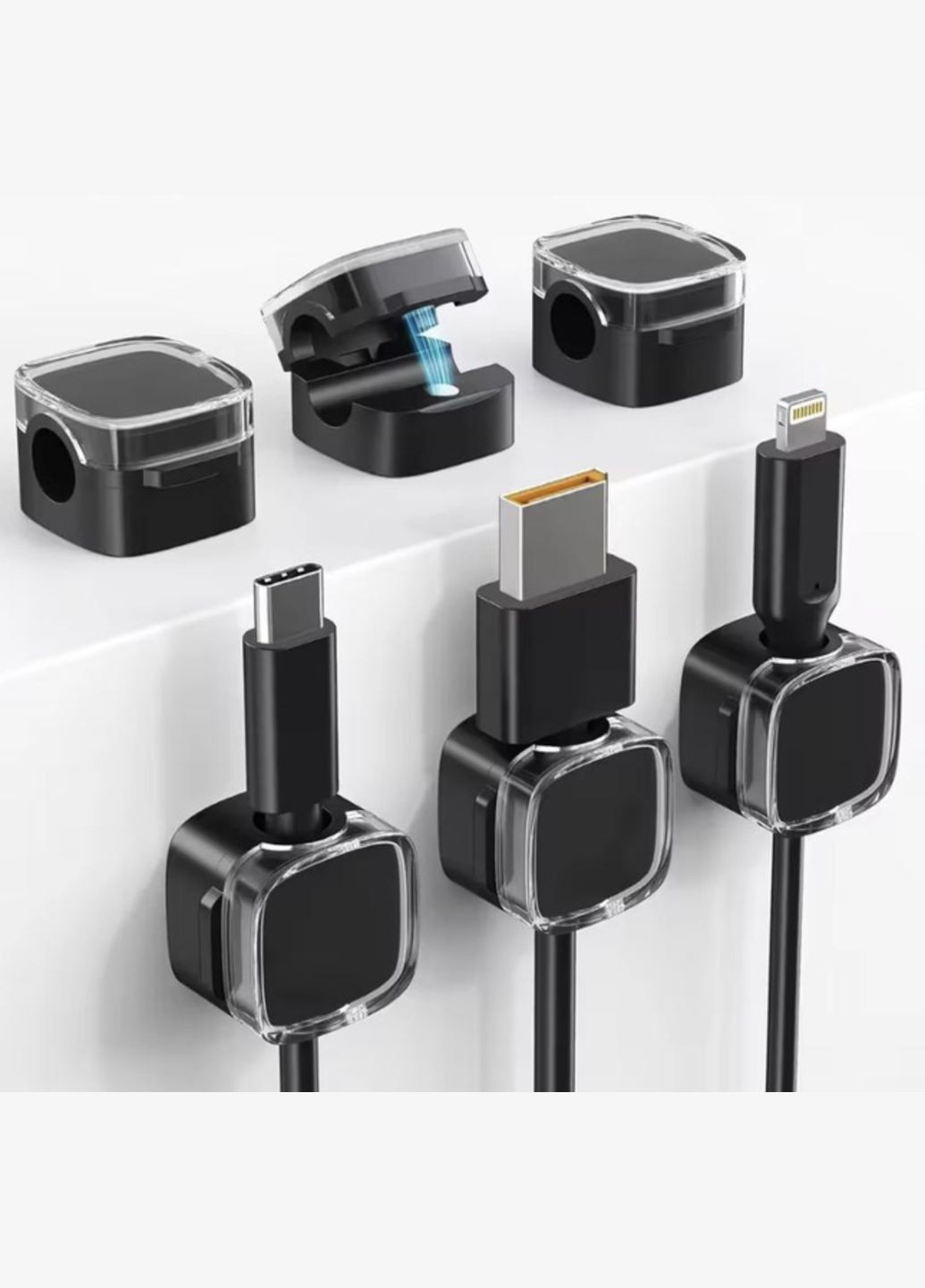 Фіксатор кабелю магнітний органайзер кліпса тримач для дроту самоклеючий 3 шт Чорний Velcro (340276161)